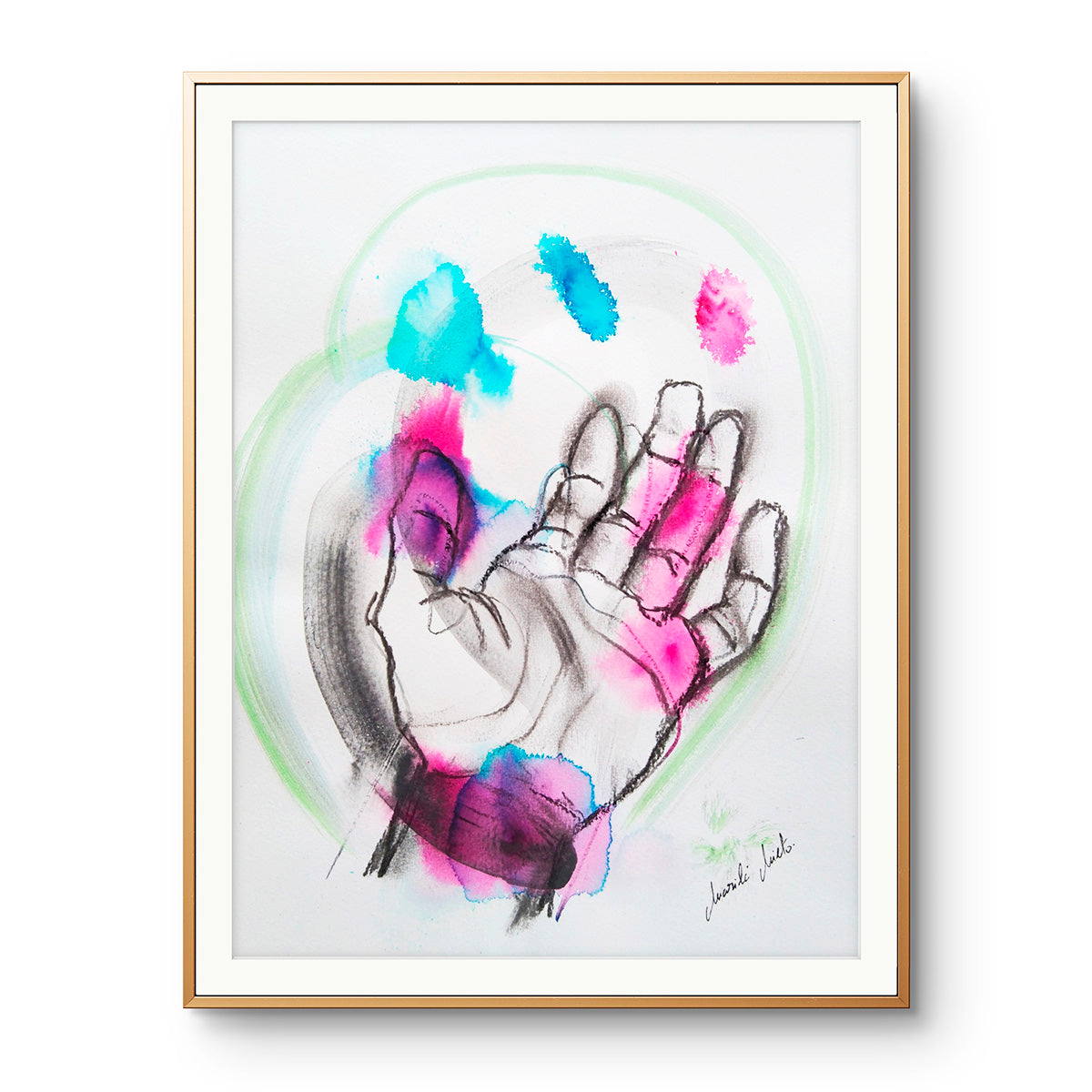 Obra 'Mano Osea' enmarcada en un espacio moderno y relajado. Arte con sentido del humor y crítica suave