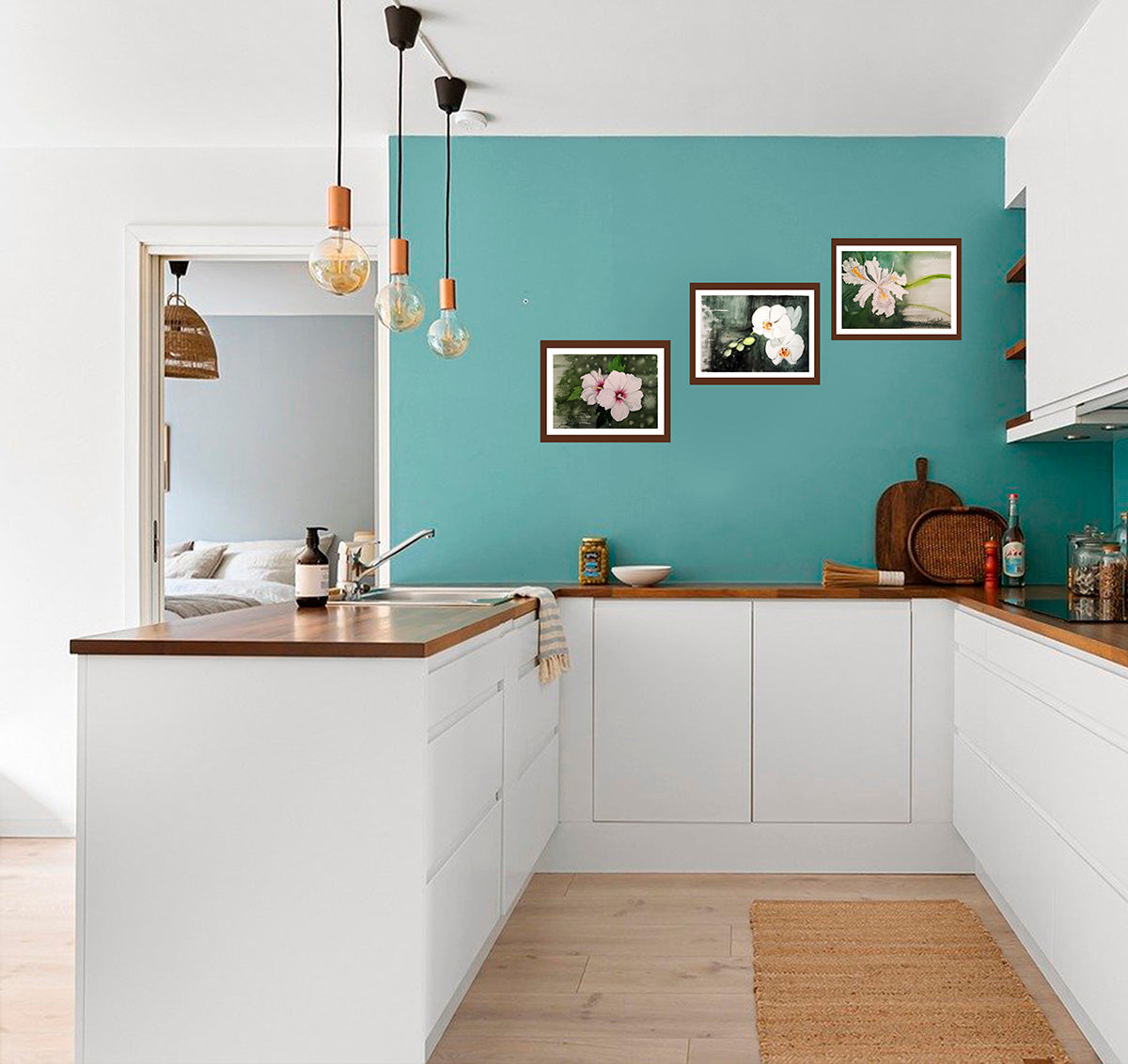 Orquídea blanca junto a otras acuarelas de la colección Jardín de Flores Blancas, todas inspiradas en el crecimiento interior