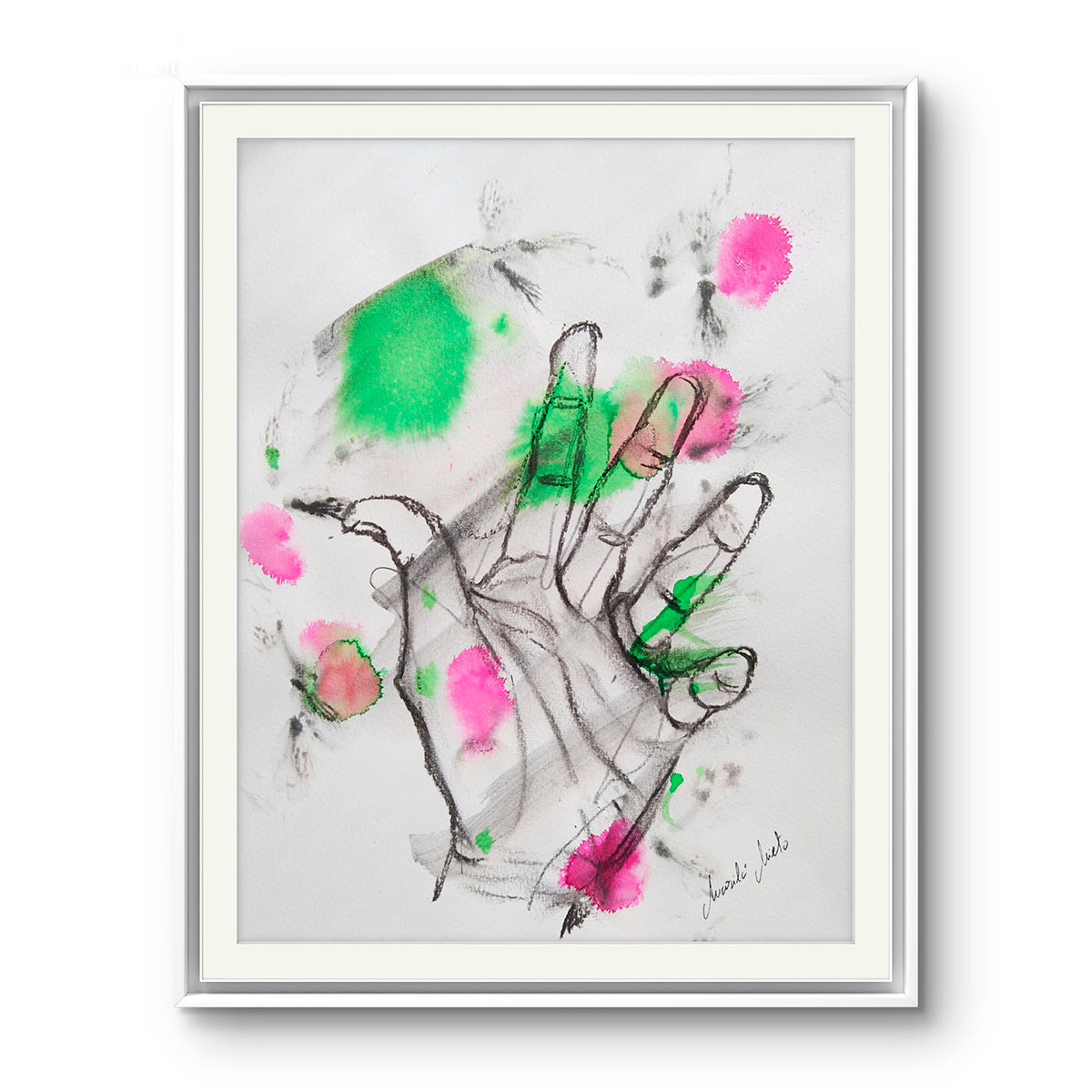 Obra 'Primavera' enmarcada, decorando un espacio luminoso. Pintura que evoca libertad, calma y conexión con la naturaleza