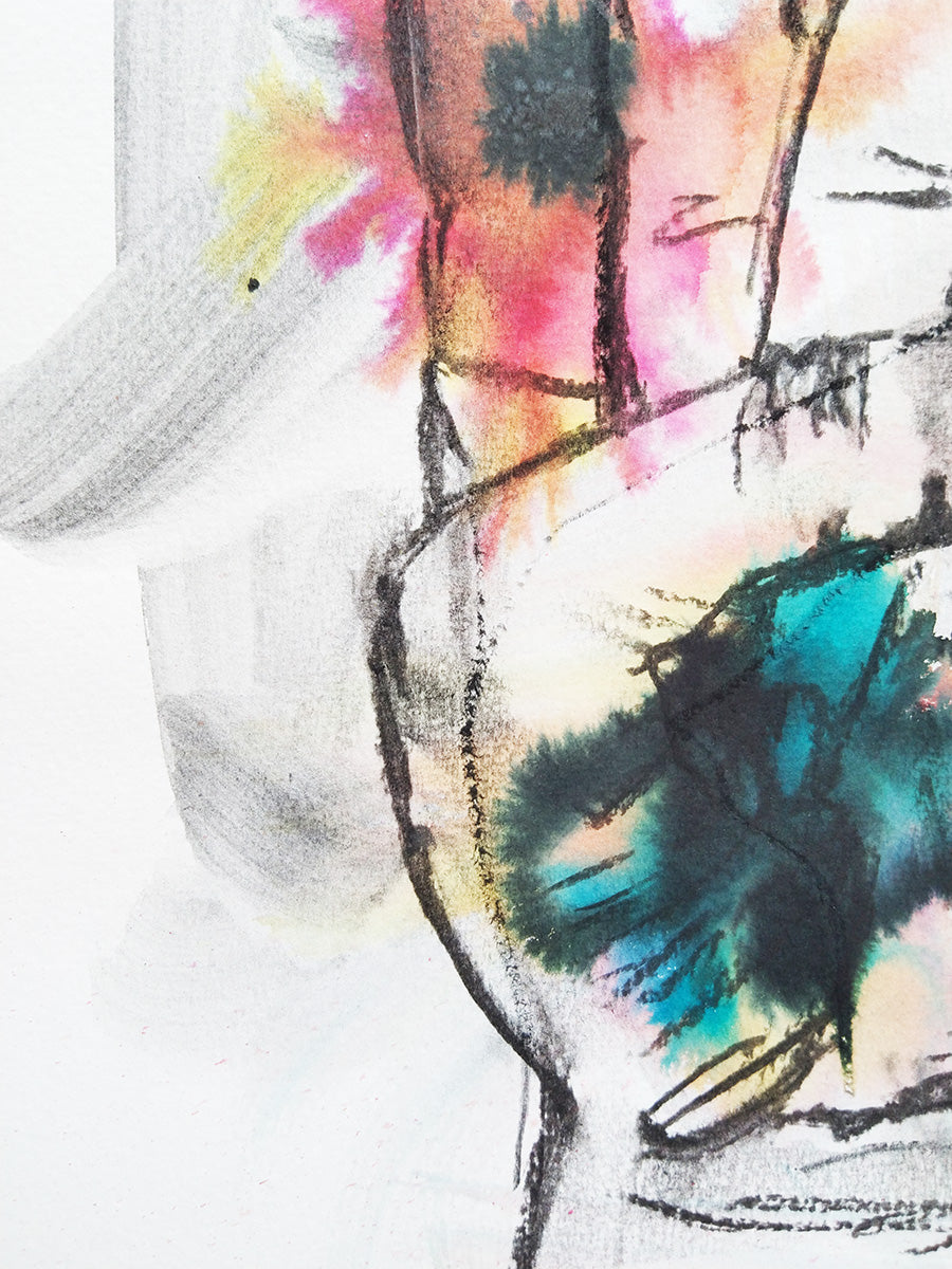 Detalle de la palma de la mano heavy en acuarela,  mostrando la intensidad de los colores y la fuerza del trazo expresivo