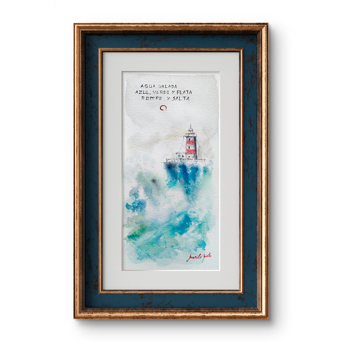Haiga Marina I enmarcada, decorando un espacio. Arte marino poético que evoca fuerza, naturaleza y sabiduría.