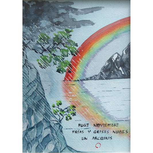 Ruge Noviembre – Acuarela de Esperanza Tras la Tormenta. Frmato cuadrado.