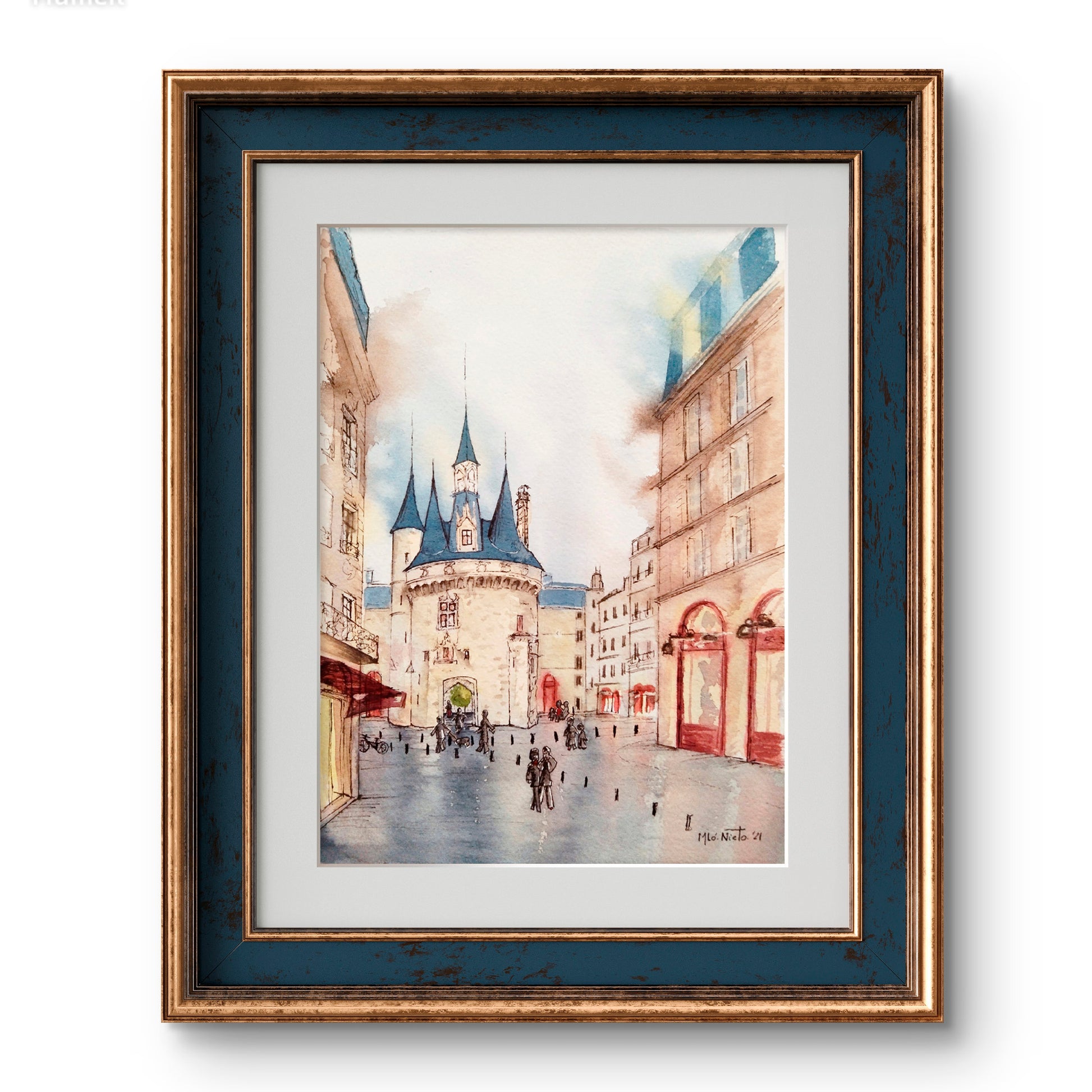 Paseo hacia Cailhau enmarcada, decorando un espacio interior. Arte urbano con sensibilidad poética.