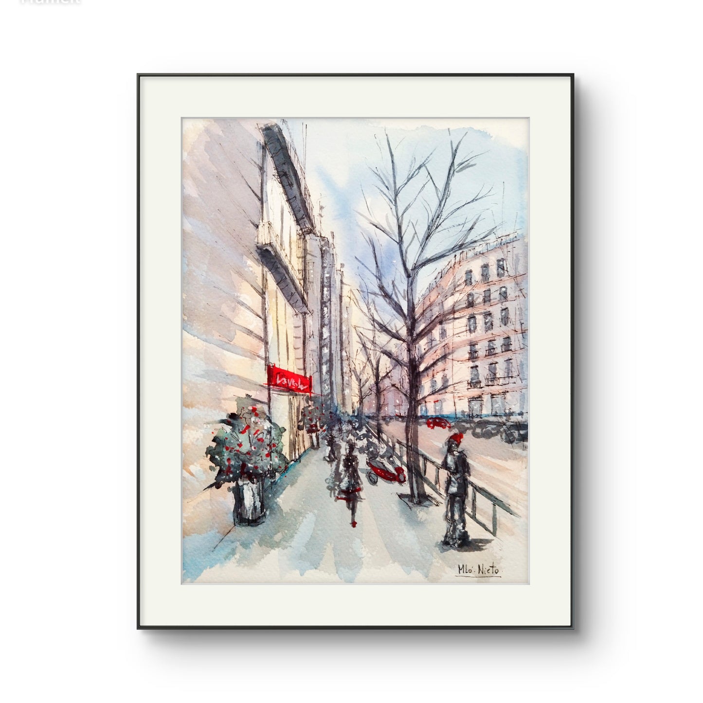 Cuadro de Barcelona enmarcado. Arte urbano con nostalgia y sensibilidad pandémica.