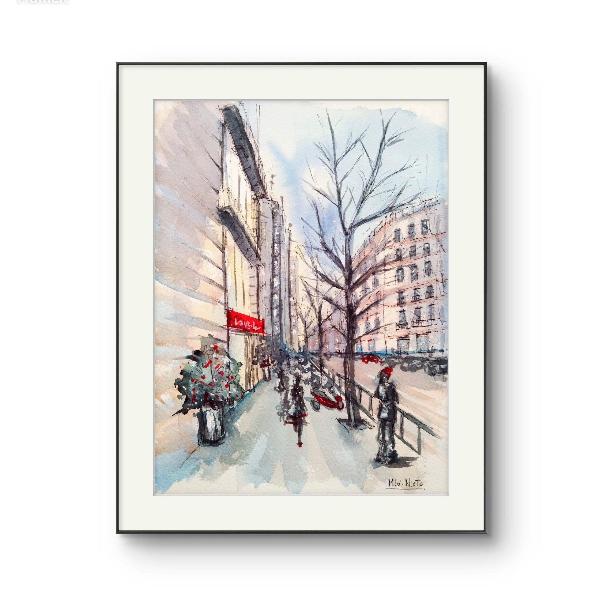 Cuadro de Barcelona enmarcado. Arte urbano con nostalgia y sensibilidad pandémica.